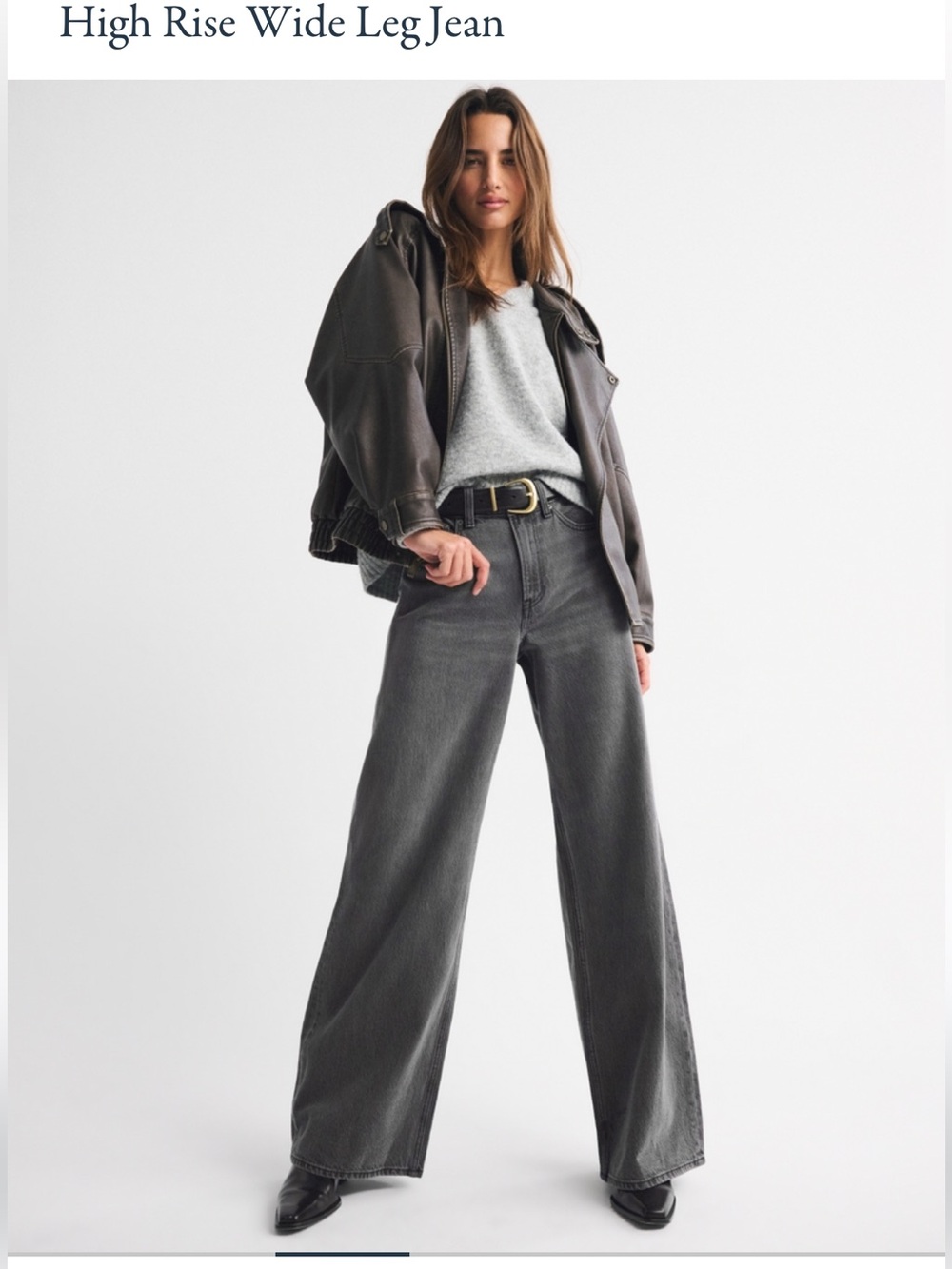 Abercrombie & Fitch Charcoal High-Rise Wide Leg Jeans - Picture 1 of 5